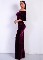 Elegant Velvet Off-the-shoulder Neckline Floor-length Mermaid Evening Dresses