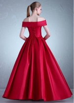 Charming Satin Off-the-shoulder Neckline Full-length A-line Evening Dress With Lace Appliques & Beadings