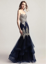 Alluring Tulle Spaghetti Straps Neckline Mermaid Evening Dress With Beaded Lace Appliques