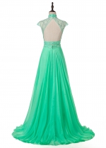 Fascinating Chiffon High Collar Two-piece A-line Prom Dress With Beading