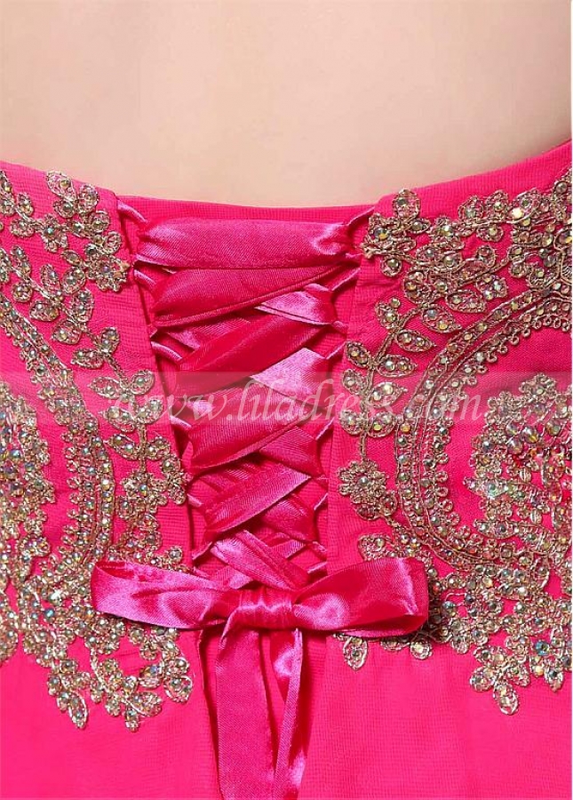 Delicate Chiffon Sweetheart Neckline Natural Waistline A-line Prom Dresses With Hot Fix Rhinestone