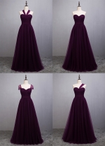 Graceful Tulle Sweetheart Neckline Full-length A-line Purple Convertible Bridesmaid Dress