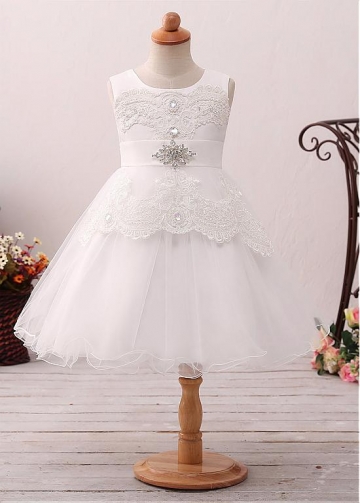 Exquisite Tulle Jewel Neckline A-line Flower Girl Dress With Lace Appliques & Beadings & Belt