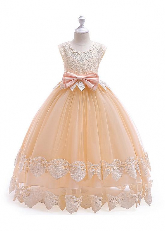 Elegant Tulle & Lace & Satin Jewel Neckline A-line Flower Girl Dresses With Lace Appliques