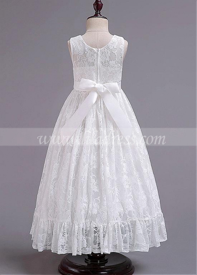 Stunning Lace Jewel Neckline A-line Flower Girl Dresses With Bowknots
