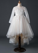 Sweet Tulle Jewel Neckline Hi-lo A-line Flower Girl Dress With Lace Appliques