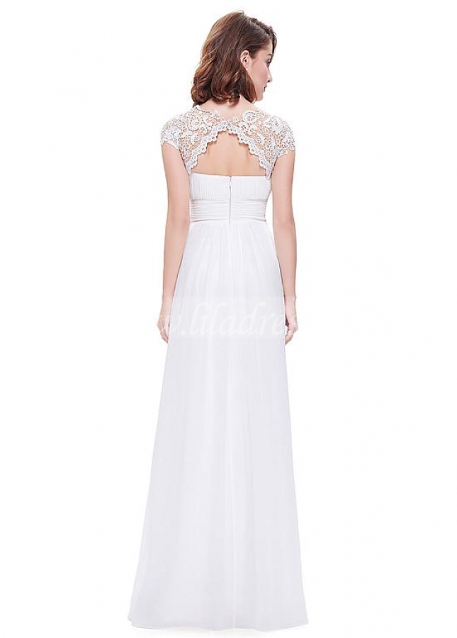 Excellent Chiffon & Lace Bateau Neckline Cap Sleeves Cut-out A-line Prom / Mother Of The Bride Dresses