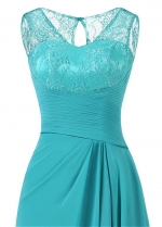 Eye-catching Lace & Chiffon Scoop Neckline Cut-out Floor-length A-line Mother Of The Bride Dress