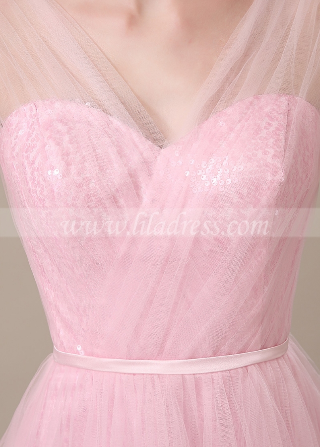Chic Tulle V-neck Neckline Short A-line Bridesmaid Dresses
