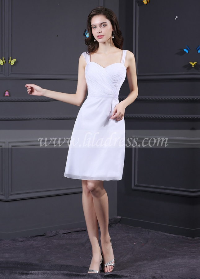 White Chiffon Sweetheart Neckline Knee-length A-line Bridesmaid Dress