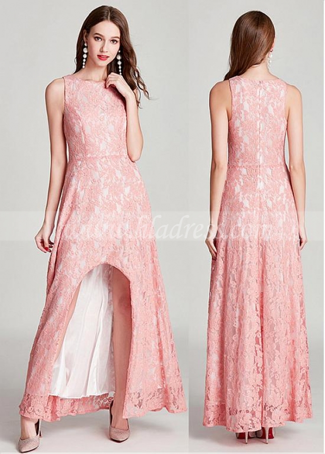 Alluring Lace Bateau Neckline Hi-lo A-line Prom Dress