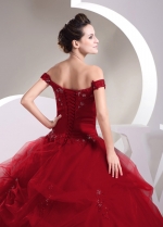 Exquisite Satin Off-the-shoulder Neckline Ball Gown Quinceanera Dresses With Lace Appliques