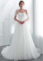 Modest Tulle Sweetheart Neckline A-line Wedding Dresses With Lace Appliques & Belt