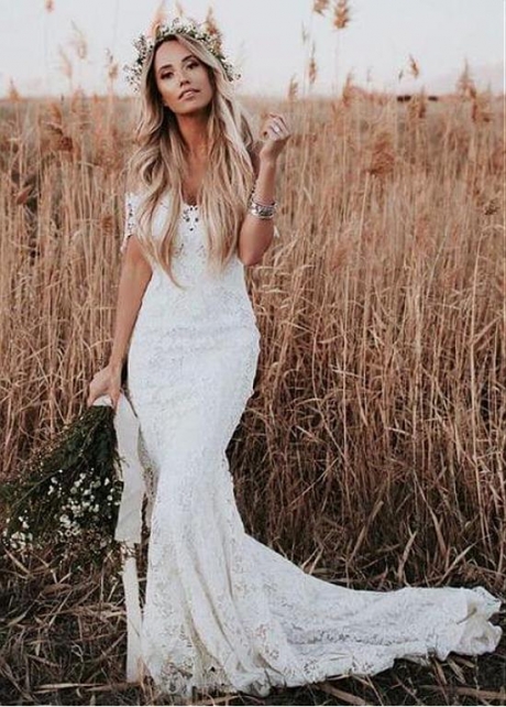 Romantic Lace Sheer Jewel Neckline Full-length Mermaid Wedding Dresses
