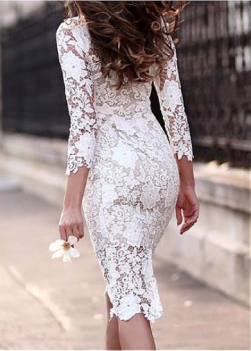 Delicate Lace Bateau Neckline Knee-length Sheath/Column Wedding Dresses