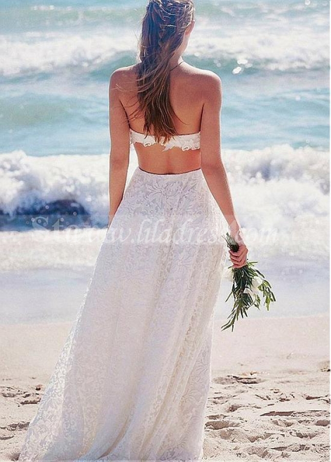 Charming Lace Strapless Neckline Two-piece A-line Wedding Dress