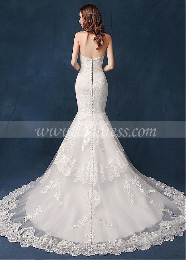 Charming Tulle Sweetheart Neckline Mermaid Wedding Dress With Lace Appliques