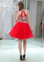 Sparkly Tulle Jewel Neckline A-line Two-piece Cocktail Dresses With Beadings