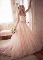 Stunning Tulle Sweetheart Neckline A-line Wedding Dresses With Handmade Flowers