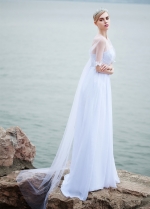 Elegant Chiffon V-neck Neckline A-line Wedding Dresses With Lace Appliques
