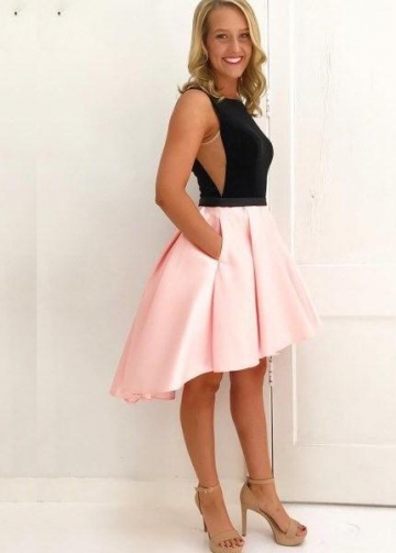 Black and Pink Hi-lo Homecoming Dresses Sleeveless
