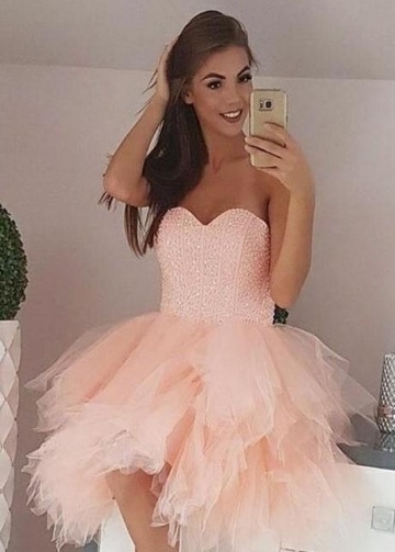Beaded Corset Homecomng Dress with Ruffled Tulle Skirt