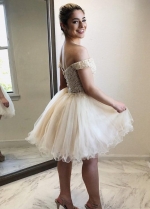 Beaded Lace Tulle Skirt Homecoming Short Dresses Off-the-shoulder