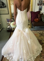 Beaded Appliques Lace Mermaid Wedding Dresses with Tulle Skirt