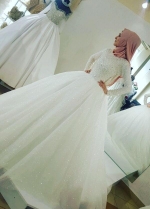 Beaded Bodice Muslim Wedding Dress with Sequin Tulle Skirt