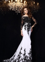 Black Floral Lace Wedding Dress White Illusion Neckline