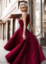 Burgundy Lace High Low Prom Dresses with Halter Strap