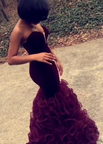 Burgundy Velvet and Organza Mermaid Prom Gown with Sweetheart