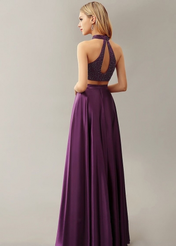 Bead Rose Purple Two Piece Prom Dresses 2018 Formal Dress