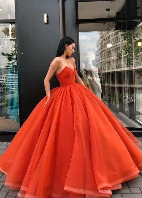 Backless Orange Red Prom Ball Gown Dress Plunging Sweetheart Neckline