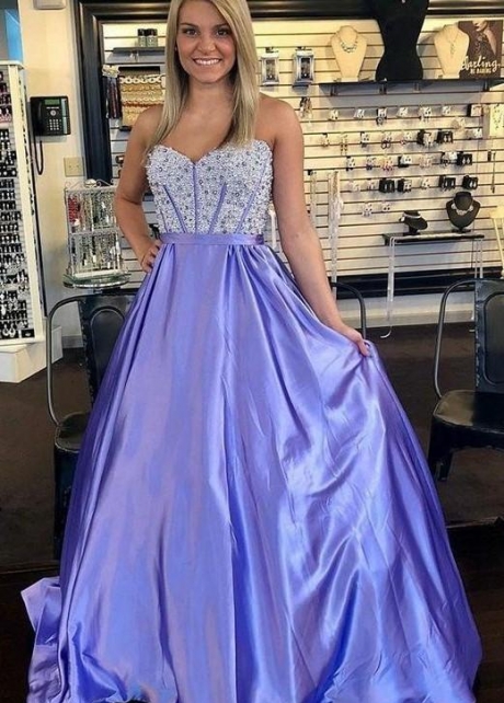 Beads and Rhinestones Lavender Evening Dresses Backless