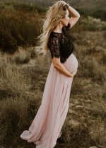 Black Lace Pregnant Evening Gown Maternity Dress for Photography Shoot