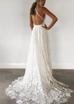 Beautiful Lace Boho Wedding Gown with Halter Straps