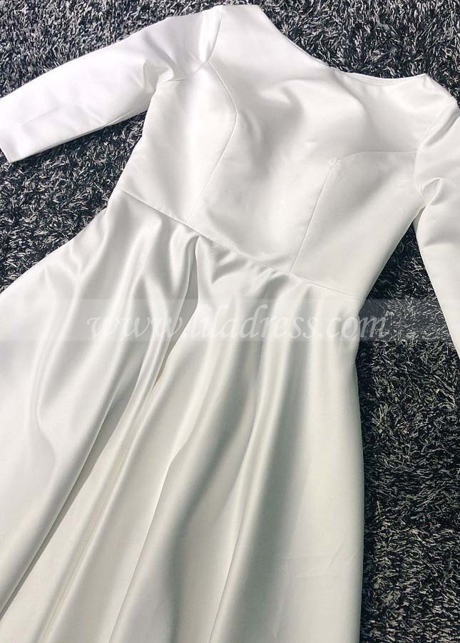 Bateau Satin Modest Wedding Dress with Sleeves