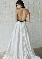 Black and White Wedding Dresses with Halter Neckline