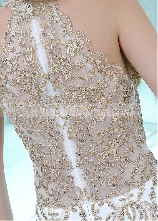 Charming White Halter Neckline Floor-length Mermaid Evening / Prom Dresses