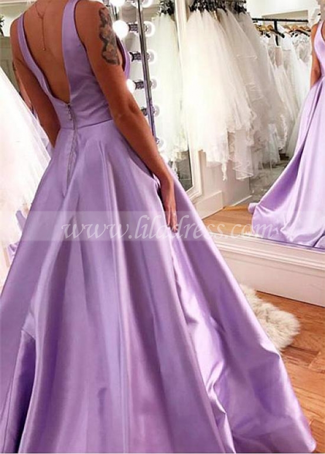Marvelous Satin V-neck Neckline Floor-length A-line Evening Dresses