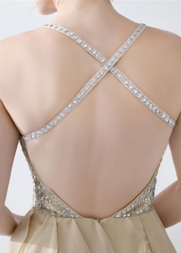 Stunning Chiffon V-neck Neckline A-line Evening Dresses Beadings