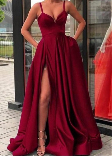 Alluring Satin Spaghetti Straps Neckline Floor-length A-line Evening Dresses With Pockets
