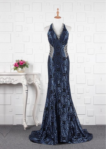 Winsome Lace & Tulle V-neck Neckline Floor-length Mermaid Evening Dresses With Beadings