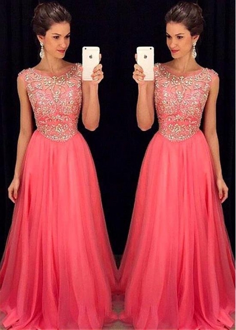 Romantic Tulle Jewel Neckline Floor-length A-line Prom Dress With Beaded Embroidery