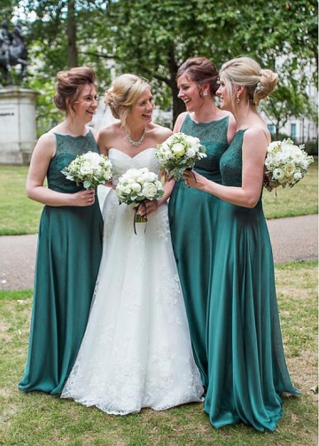 Exquisite Lace & Silk Like Chiffon Jewel Neckline A-line Bridesmaid Dresses