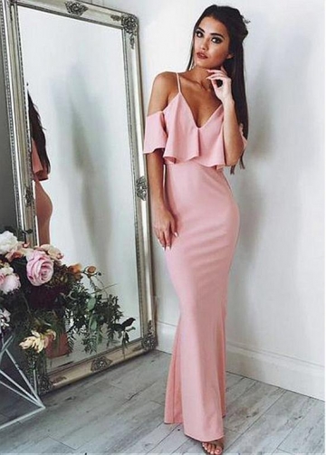 Attractive Pink Spaghetti Straps Neckline Sheath/Column Prom Dress