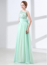 Chiffon Jewel Neckline A-line Prom Dress With Beadings & Bowknot