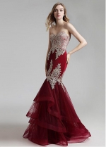 Fashionable Tulle Spaghetti Straps Neckline Mermaid Evening Dress With Beaded Lace Appliques