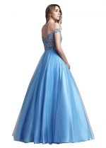 Gorgeous Tulle Off-the-shoulder Neckline A-line Prom Dresses With Beadings & Shawl